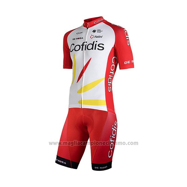 2021 Abbigliamento Ciclismo Cofidis Rosso Bianco Manica Corta e Salopette